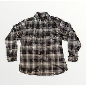 Woolrich Mens M Black White Red Plaid Flannel Long Sleeve Button Up Shirt